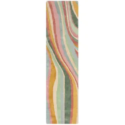 KADIMA DESIGN Wollteppich Handgetuftet Abstraktes Wellenmuster Multicolor Langlebig | 60x230cm