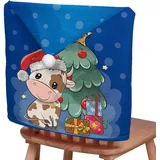Hixingo Weihnachten Stuhlhussen 2 4 6 8 er Set,Blau Weihnachten Stretch Stuhlhussen Waschbar Stuhlbezug,Esszimmerstühle Stuhlbezüge für Küche,Restaurant,Bankett,Party Schutz (8er Set,Kuh 3)