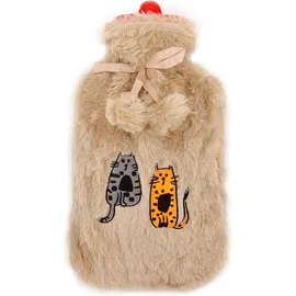 BiggDesign Wärmflasche 2 L mit waschbarem Plüschbezug, Beige, 20 x 35 cm