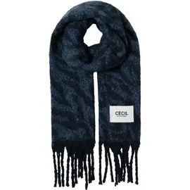 Cecil Schal CECIL, Damen, Gr. onesize, schwarz navy blau, Stoff, 100% Polyester, Modetücher Schal, mit Fransen am Saum