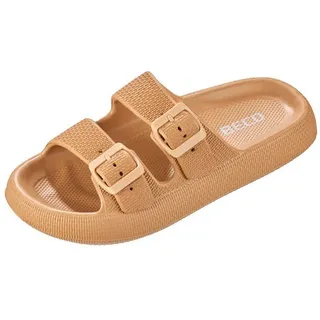 Beco Pantoletten Damen – Airkiss-Leisure Badeschuhe Damen, ultraleichte Badeschlappen für Damen mit innovativer Luftpolstersohle – in Beige, Größe 38 - 38 EU