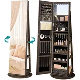 SONGMICS Schmuckschrank, Spiegelschrank, mit rahmenlosem Ganzkörperspiegel, 3 Ablagen, 360° drehbar, abschließbar, Oberfläche in Aschbraun, Innenfutter in Schwarz JJC007K02