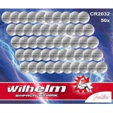 Wilhelm 50 x Knopfzelle CR2032 Wilhelm Batterie Lithium 3V CR 2032 Industrieware