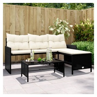 vidaXL Loungesofa Gartensofa in L-Form mit Tisch und Kissen Schwarz Poly Rattan schwarz