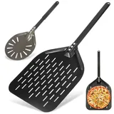 bluaqua Perforierter Pizzaschaufel 12 Zoll Pizzaschieber 6 Zoll Pizzawender, Pizzaschieber 30x39 cm Fläche, Pizzaschaufel, Pizzawender, Temperaturbeständig für Pizzaofen