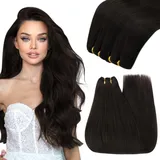 YoungSee Tressen Echthaar Dunkelbraun 35cm Echthaar Tressen Braun Echthaar Tressen zum Einnahen Weaving Hair Extensions Weave Extensions Echthaar Weft Extensions Echthaar Tressen fur Damen 100g #2