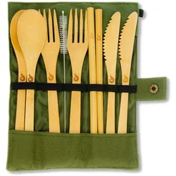 Wisefood Bambus Reisebesteck mit Etui für 2 Personen Besteck (Gabel Löffel Messer Strohhalm)