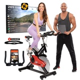 Miweba Sports Speedbike Profi Indoor Cycle Bike MS400 inkl. Pulsgurt - 22 Kg Schwungmasse (Sportgeräte für zu hause, Heimtrainer Fahrrad, Trimmrad, Fahrradtrainer, Cardio, Sport, Training, Ganzkörpertraining, 2-tlg., Trinkflasche, iConsole+, Multifunktionsanzeige, Not-Stopp-Funktion), Indoor Cycling Bike Fitnessbike Fitnessfahrrad Fitnessgerät Schwungrad schwarz