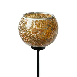 Windlicht Teelichthalter Deko Mosaik Gartenstecker Gartenstab orange