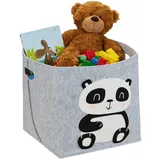 Relaxdays Aufbewahrungskorb Filz, Panda-Motiv, Filzkorb für Kinder, faltbar, HBT: 33 x 34 x 32 cm, Spielzeugkorb, grau