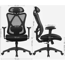 Songmics Bürostuhl, OBN063B01 Stoff schwarz, Gestell schwarz