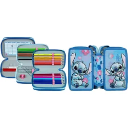 Federmäppchen SCOOLI "Tripledecker, Lilo & Stich", Kinder, lilo, stitch, Polyester, Schreibgeräteetuis, befüllt, inklusive Geodreieck