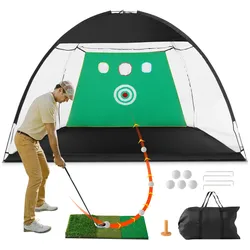 VEVOR Golfnetz, 3 x 2,1 m, All-in-1-Golfübungsnetz, Golfschwungtraining für drinnen und draußen zu Hause, Golfschlaghilfenetz mit Zielscheibe/Rasenmatte/Bällen/Tee/Tragetasche, für Driving- und Chippi