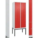 C+P Z-Spind Classic PLUS, Gestell, 4 Abteile, HxBxT 212x80x50cm, Zylinderschloss, Hellgrau/Rot von PROREGAL