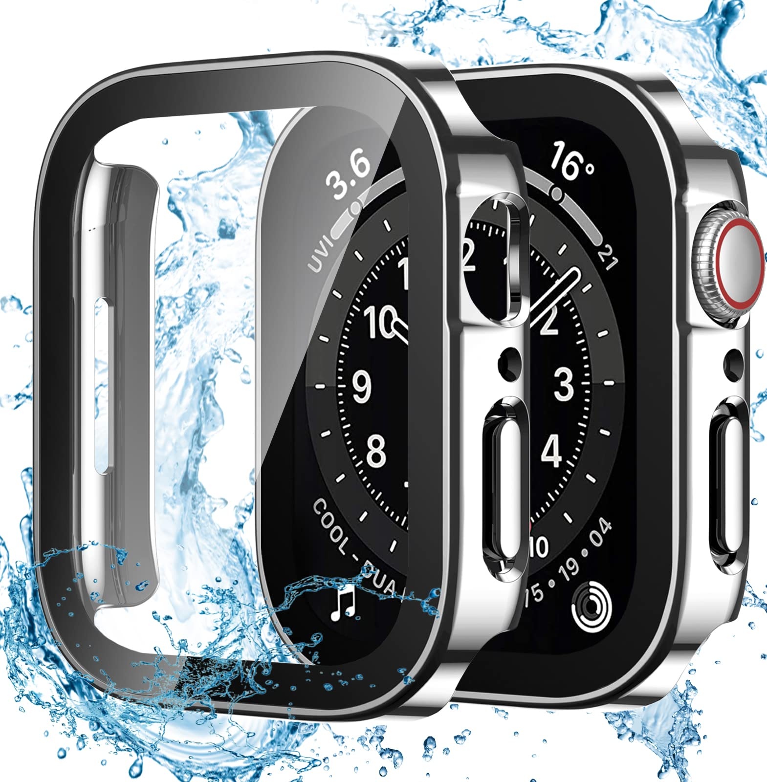 Dirrelo 2 Stück Schutzhülle für Apple Watch Series SE/6/5/4 44mm Hülle mit Panzerglas Displayschutz, Wasserdicht Hart PC Flache Kante Case, Hochempfindliche Schutzfolie für iWatch, 2Silber