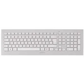 Cherry DW 8000, kabelloses Tastatur- und Maus-Set, EU-Layout (QWERTY), batteriebetrieben, ultraflache Tastatur, 3 Tasten-Maus mit Infrarotsensor, Weiß-Silber