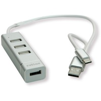 Roline USB 2.0 Hub 4 Ports, Typ A+C Anschlusskabel