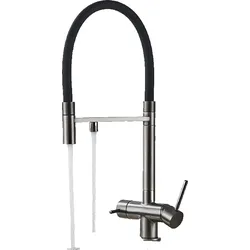 KLARWERK Lana | 3 Wege Grau Schwarz ausziehbare Armatur | Edelstahl Trinkwasser Osmose Wasserhahn Küche |Mischbatterie - 360 Grad drehbar | Filter 3 Anschlüsse