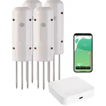 Luminea Home Control 4x Smarter ZigBeeBodenFeuchtigkeits&Temperatursensor & Zigbee Gateway