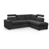 beautysofa Ecksofa im modernes Stil Roma Polsterecke mit Schlaffunktion Bettkasten verstellbaren Kopfstützen, Stoff: vardo 19 - schwarz, Ottomane: rechts - Schwarz