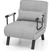 COSTWAY 4 in 1 Schlafsessel Klappbar, Schlafsofa mit 5 stufig Verstellbarer Rückenlehne & abnehmbarem Kissen & gepolstertem Sitz, Sofabett mit Met... - Hellgrau