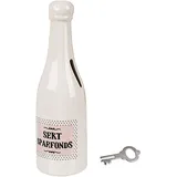 alles-meine.de GmbH große Spardose - Sekt - Sparfonds - mit Schlüssel und Schloss - stabile Sparbüchse - Sektflasche - aus Porzellan/Keramik - Verschluss - 20,5 cm - Sparschwei..