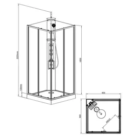 Swiss Aqua Technologies Komplettdusche mit Schiebetür 90 x 90 cm Silber/Weiß  Duschwanne