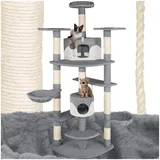 tectake® XXL Kratzbaum für Katzen, Katzenkratzbaum groß, mit Zubehör Katzenspielzeug Kordel, Liegemulde, 2X Katzenhöhle, Katzenbaum mit Kratzsäule aus Sisalseil, deckenhoch - grau/weiß