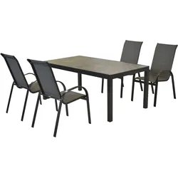 Garten-Essgruppe MERXX "»Amalfi«", grau (grau, grau, graphit), Auszugsplatte, ausziehbar-stapelbar, Aluminium, Kunststoff, Sitzmöbel-Sets, Stapelsessel mit hoher Rückenlehne und Polsterung