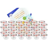 Mambocat 36er Set Weck Gläser 80ml Sturzgläser mit 36 Glasdeckeln, 36 Einkochringen und 72 Klammern inkl. Gelierzauber Rezeptheft von Diamantzucker