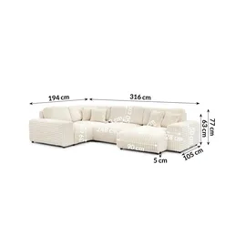 S-Style Wohnlandschaft Plüschcord XXL 3-Sitzer Beige