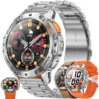 Smartwatch Herren mit Telefonfunktion, 530mAh Akku, 1,43” AMOLED 5ATM Wasserdichte Fitnessuhr mit Taschenlampe Schrittzähler Herzfrequenz, SpO2, Sportuhr Aktivitätstracker für Android iOS (Silber)