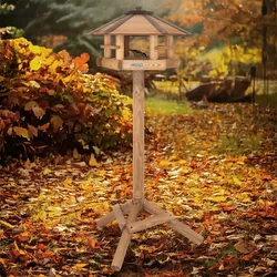 VOSS.garden Vogelhaus Borg mit Ständer, sechseckiges Holzdach, braun, 123cm