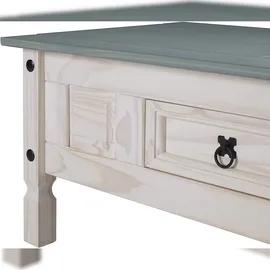 möbelliebling Couchtisch 100 x 60 cm mit Schublade Pinienholz weiß grau lasiert MEXICO