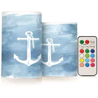Mnsruu Flackernde flammenlose Kerzen Anker Blau LED Kerzen mit Fernbedienung Timer 2er Set Batteriebetriebene Kerze Heimdekoration