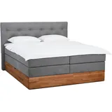 Belanoti Boxspringbett 180x200 mit Bettkasten 7-Zonen Taschenfederkern Matratze inklusive Visco Topper Bett 180x200 Eiche in der Farbe Hellgrau Textil, Echtholz,Eiche, cm, Schlafzimmer, Betten, Boxspringbetten