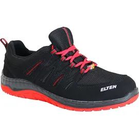 ELTEN Sicherheitsschuhe MADDOX black low" ESD S3 Herren, Textil, Stahlkappe, leicht, sportlich, Schwarz/Rot, Größe: 47