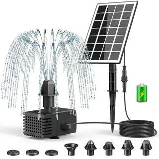 SZMP Solar Springbrunnen Kit 2026 Upgrade, 2000mAh Akku- Arbeiten an Trüben Tagen- 3.5W Glas DIY Solar Teichpumpe mit 5M Kabel & 8 Düsen, Solar schwimmender Fontäne Pumpe für Gartenteich, Vogel-Bad