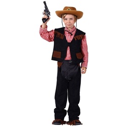 Karneval-Klamotten Cowboy-Kostüm Jungen Rodeo Wilder Westen, Kinderkostüm mit Chaps, Hemd und Weste braun|rot|schwarz|weiß 98-104