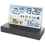 REDOM Digital Wetteruhr Thermometer Raumthermometer Temperaturanzeige Funk Wetterstation (Außensensor Dual Alarm Temperatur Wettervorhersage Wetter Innen Außen) schwarz