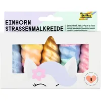 folia 380509 - Einhorn Straßenmalkreide für Kinder, 5 Stück in Regenbogenfarben, Unicorn Kreide im Horn-Design