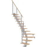 DOLLE Mittelholmtreppe Frankfurt (Breite: 75 cm, 1/4-gewendelt, Perlgrau, Farbe Stufen: Eiche weiß, Geschosshöhe: 240 – 279 cm)