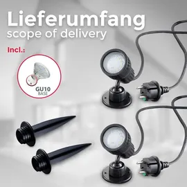 B.K.Licht Gartenstrahler - 2x 2,9W, 260lm, LED, mit Stecker, Farbfilter, warmweiß, schwarz - Schwarz