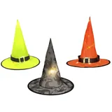 Europalms Halloween Hexenhut 3er Set, beleuchtet, 36cm