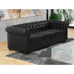 Sofa 3-Sitzer - Kunstleder - Schwarz - CHESTERFIELD