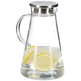 Relaxdays 2 x Glaskaraffe, 1,8 l, mit Deckel, Wasser, Saft, Aromawasser, spülmaschinenfest, Wasserkrug, transparent/Silber