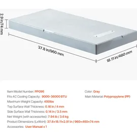 Vevor Mini-Split-Pad für 9000–36000 BTU Kanallose Klimaanlagen 960x460x74 mm Kunststoff-Antivibrationspads Max. Belastung 181 kg