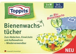 Toppits® Bienenwachstücher, Frischhaltetücher zum Abdecken von Speisen, 1 Packung = 2 Stück
