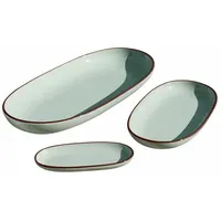 Loberon Servierplatte 3er Set Biarré, mit mediterranem Charakter, handgetöpfert, verschiedene Größen, Geschirr, Küchenutensilien, Steinzeug, türkis