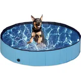 Relaxdays - Hundepool, h x d: 30 x 160 cm, faltbar, mit Ablassventil, Hundeplanschbecken zur Abkühlung, pvc & mdf, blau